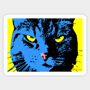 ANGRY CAT POP ART - BLUE BLACK YELLOW Sticker